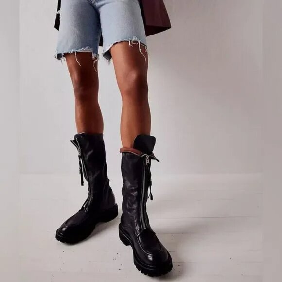 A.S.98 Shoes - Free People x AS 98 Zayne Zip Front Tall Boots Lug Sole Black Leather US 8 NWOB